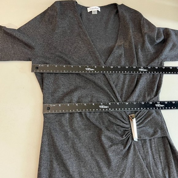 Calvin Klein Dress Womens Medium Gray Sheath Faux Wrap V-Neck‎ Knit Long Sleeve - Picture 8 of 11